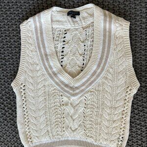 Rag & Bone Sweater Vest Women's M Ivory Windsor Cable Knit Cotton Preppy